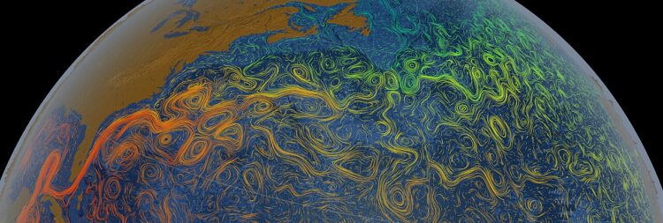 Satellietvisualisatie van de Golfstroom en zeestromen in de Atlantische Oceaan
